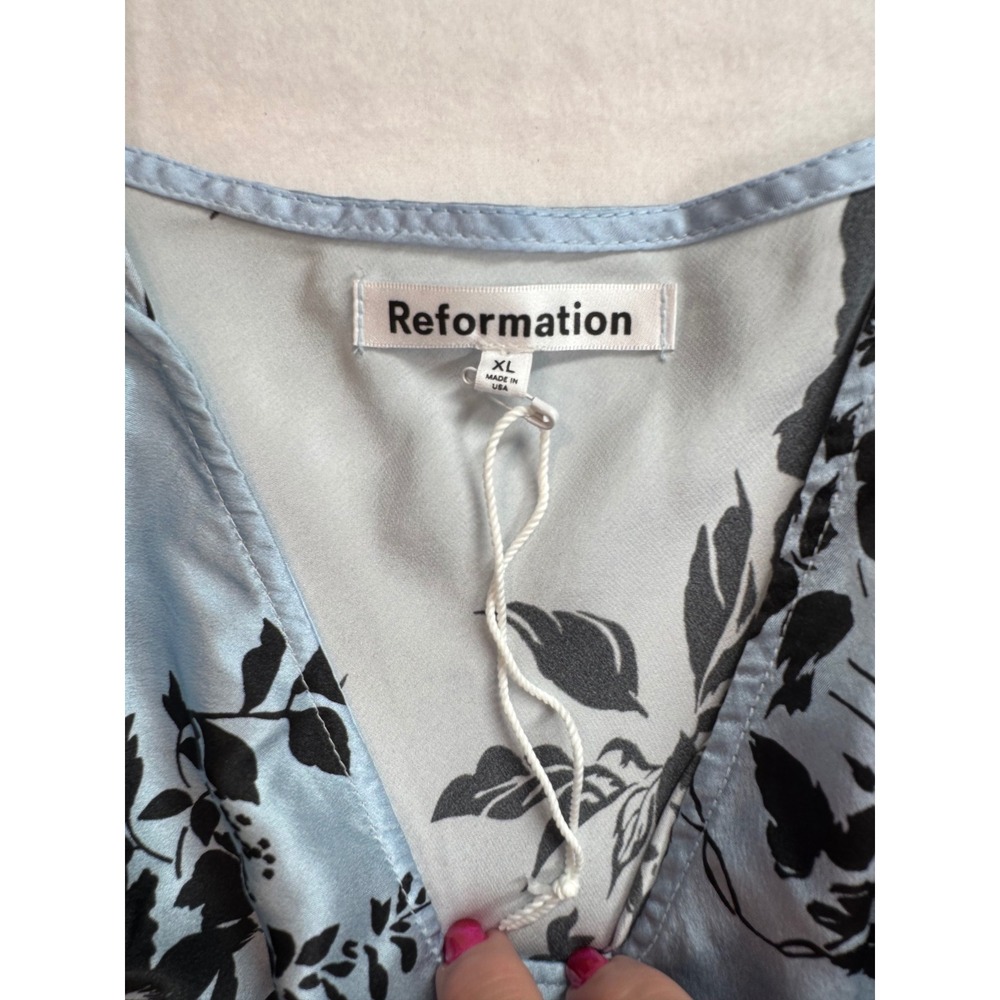 Reformation Parma Beatriz NWOT Silk Maxi Slip Dress Blue Black Floral Luxury XL - Picture 4 of 7